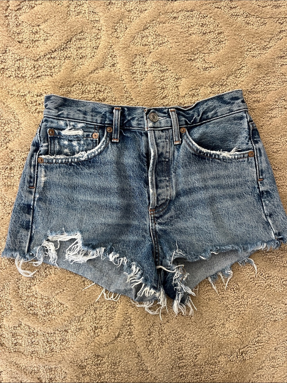 AGOLDE Parker Distressed Raw Hem Denim Shorts - Size 24